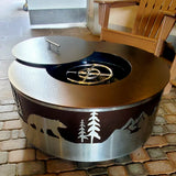 36in Black Bear in Mountains Firepit ( Copper Vane & Stainless Steel )