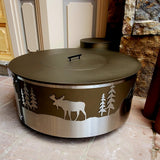 36in Moose in Mountains Firepit ( Bronze & Stainless Steel )