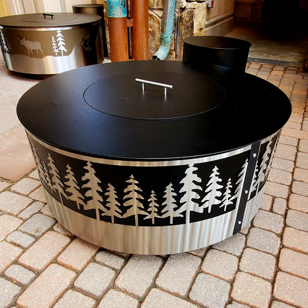 36in Pine Tree Forest Firepit ( Onyx & Stainless Steel )